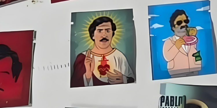 Foto de Pablo Escobar vestido de Jesus Cristo estampa embalagem de maconha apreendida em MG